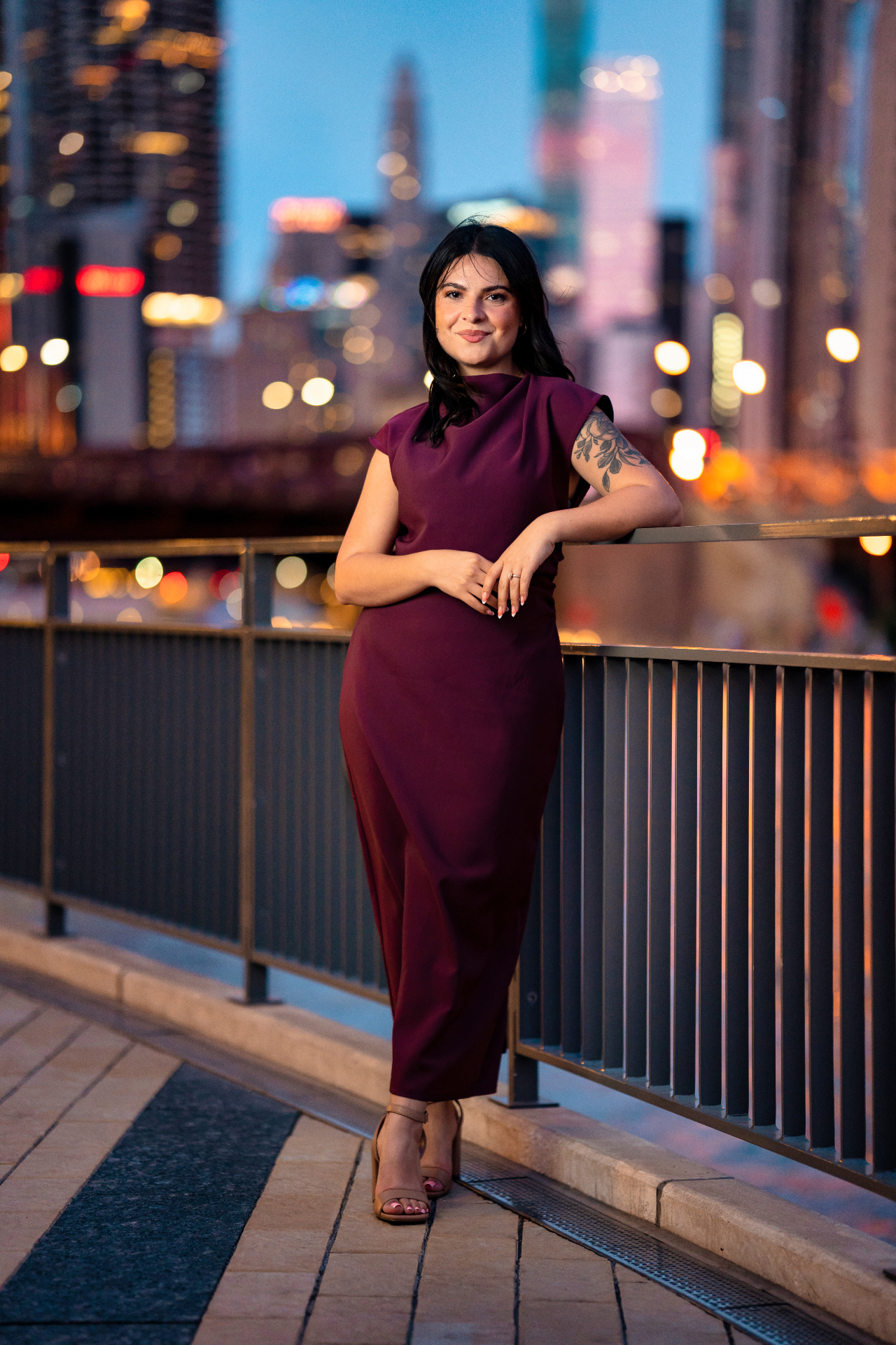 Katelyn Garcell against the Chicago skyline